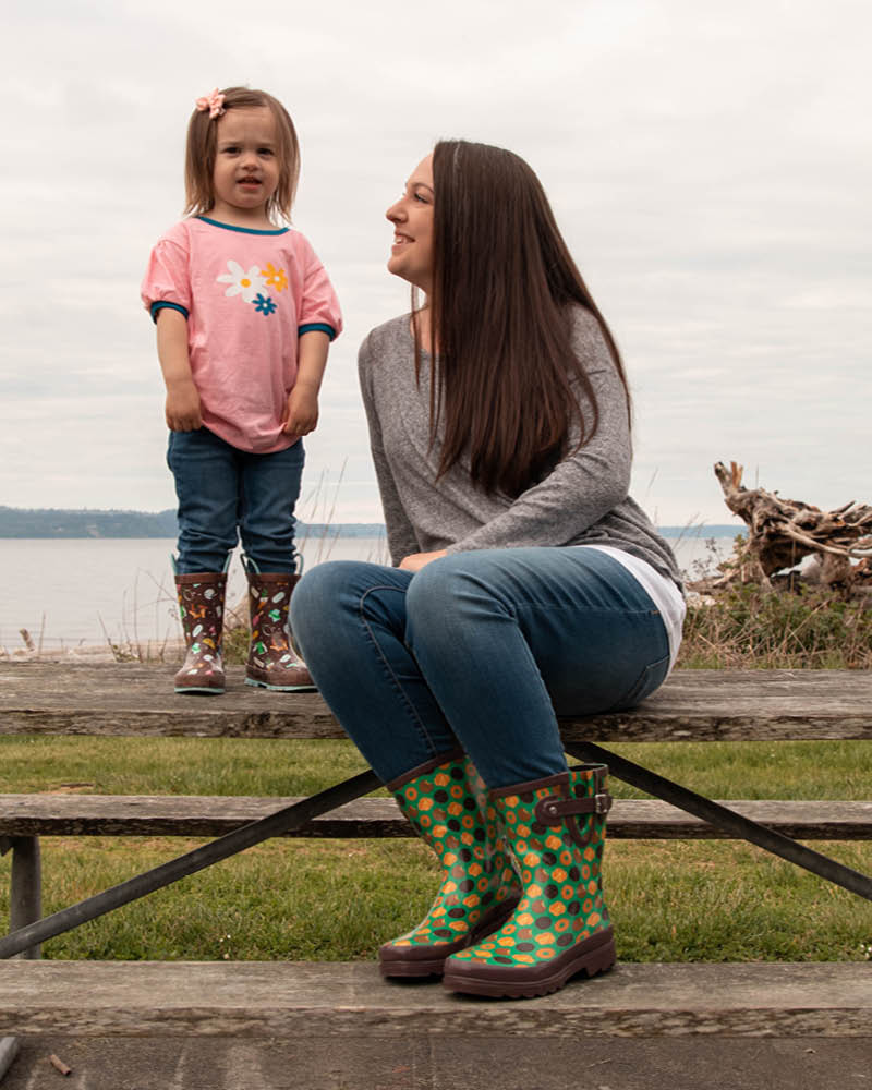 Girl in rain store boots