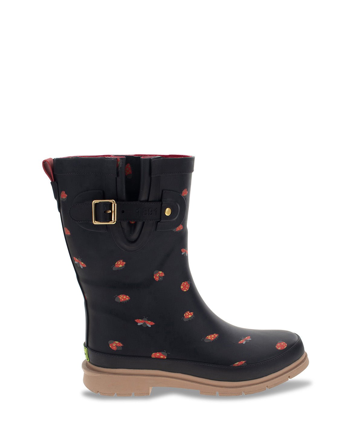 New Women s Lucky Ladybug Mid Rain Boot Black