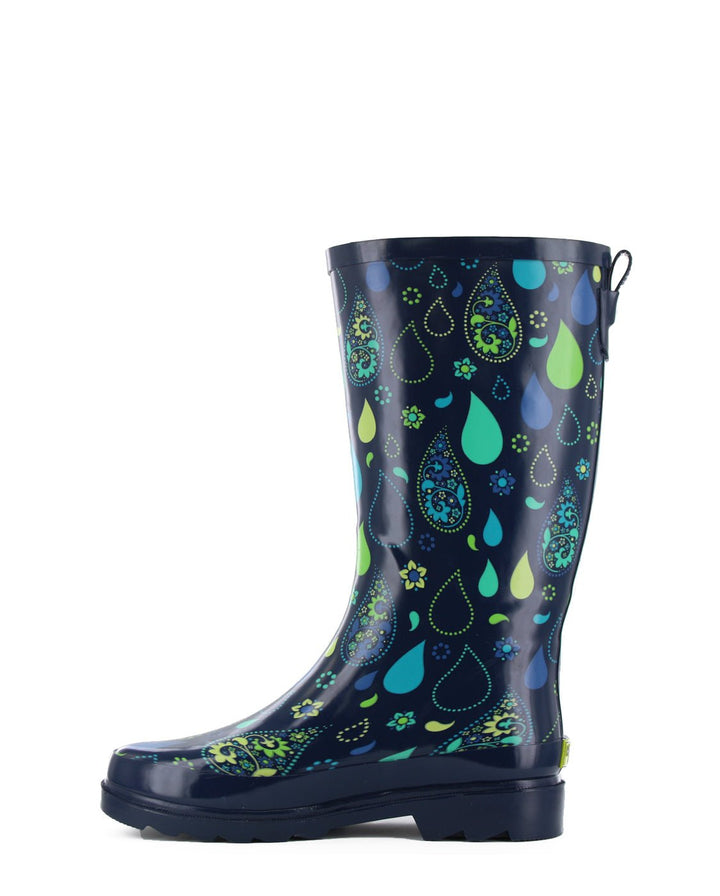 Western Chief Women's Pouring Paisley Tall Rain Boot - Navy